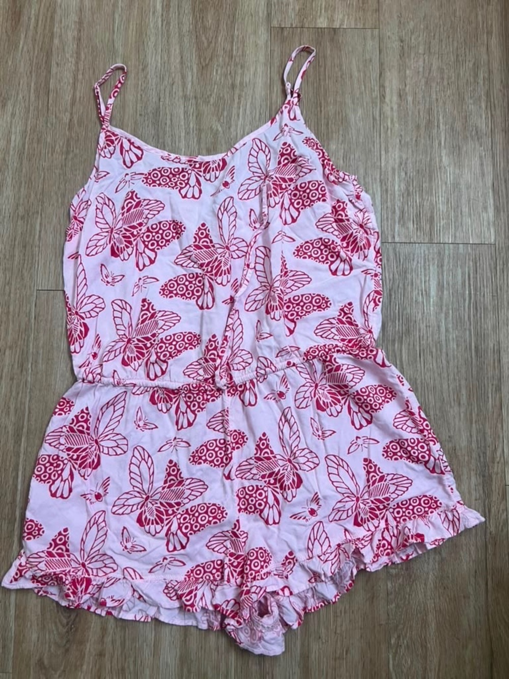 aerie Pink Romper with Red Butterfly Print